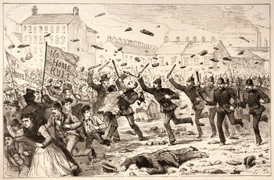 The Riots in Belfast: The Police Charging the Mob in the Brickfields, The Illustrated London News, 1886. június 19. alkotó: English School